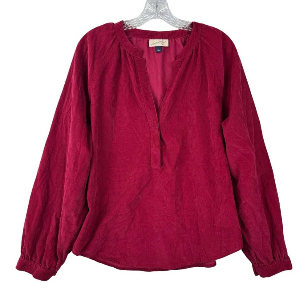 Universal Thread Corduroy Blouse Large Brick‎ Red Boho Long Sleeve 100% Cotton